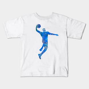 Basketball player jump blue watercolor Kids T-Shirt
